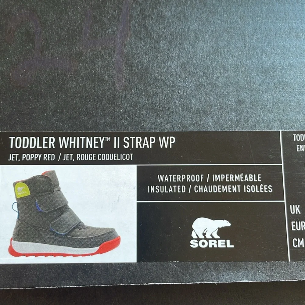 Sorel Toddler Whitney ll Strap Waterproof Boots Jet Poppy Red Size 5 NWT‎